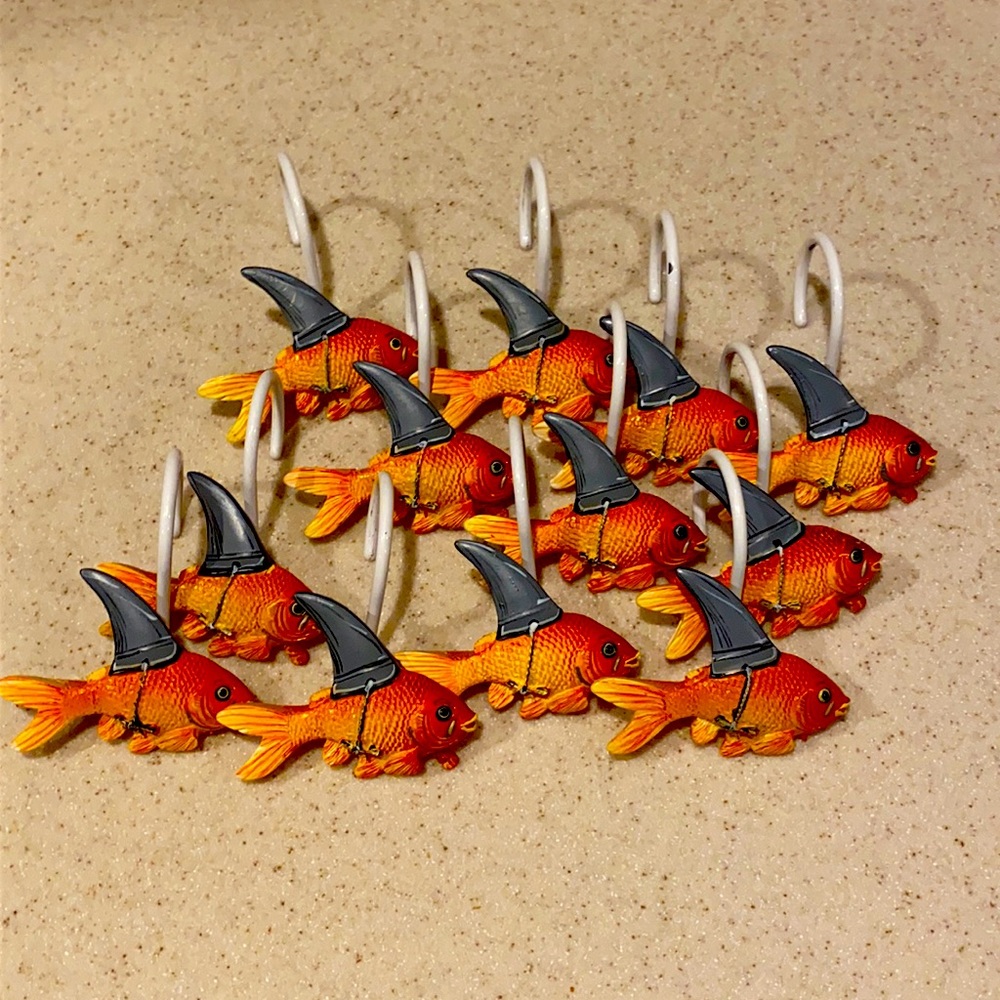 🐠12 Shark Goldfish Shower Curtain Hooks